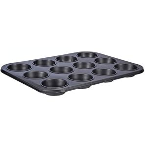 Muffin vorm/bakvorm - zwart - 36 x 28 x 3 cm - voor 12 muffins