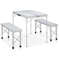 vidaXL Campingtafel inklapbaar met 2 banken aluminium wit - thumbnail