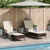 Ligstoel met kussen 3 pcs Bruin en Crème Wit poly rattan