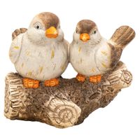 Decoratie van 2 vogeltjes op tak - hout - beeldje - binnen/buiten - 27 x 19 x 22 cm