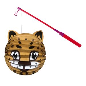 Bol lampion panter - bruin - H20 cm - papier - met lampionstokje - 40 cm