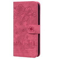 iPhone 15 hoesje - Bookcase - Koord - Pasjeshouder - Portemonnee - Camerabescherming - Bloemenpatroon - Kunstleer - Bordeaux Rood - thumbnail