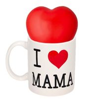 Moederdag cadeautje I love mama mok met rode hartjes stressbal - feest mokken - thumbnail