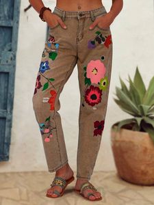 All Season Denim Floral Casual Jeans