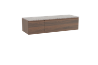 Storke Edge zwevend badmeubel 150 x 52 cm notenhout met Tavola enkel of dubbel wastafelblad in mat wit/zwart terrazzo - thumbnail