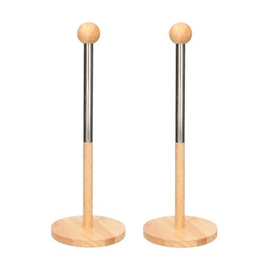 2x Houten keukenrolhouders rond 12,5 x 35 cm