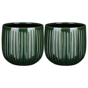 2x stuks plantenpot/bloempot donkergroen ribbels - D25/H20 cm