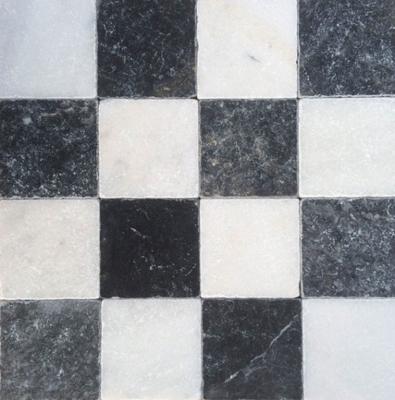 Dambord wit marmer en Turks hardsteen anticato 10x10x1 vloertegels / wandtegels | Geschikt voor vloerverwarming