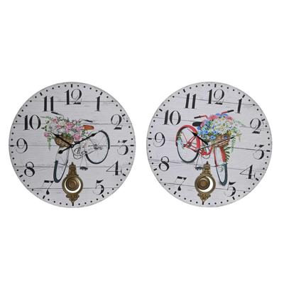 Muurklok DKD Home Decor Fiets Metaal Multicolour Hout MDF (2 Stuks) (58 x 4 x 58 cm)