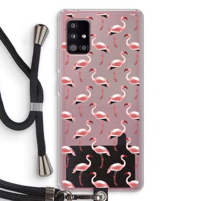 Flamingoprint groen: Samsung Galaxy A51 5G Transparant Hoesje met koord