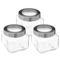 5Five voedsel voorraadpot MIRO met draaideksel - 3x - glas - 0.8L - 11 x 11 cm - weckpot
