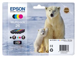 Inktcartridge Epson 26 T2616 zwart + 3 kleuren