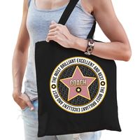 Cadeau tas voor coach - zwart - katoen - 42 x 38 cm - bedankje - verjaardag - thumbnail