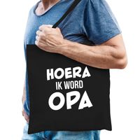 Hoera ik word opa cadeau katoenen tas zwart voor heren - Cadeau aanstaande opa