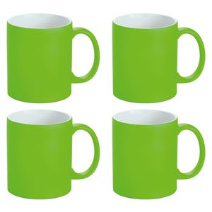 Luxe krijt koffiemok/beker - 4x - limegroen - keramiek - met krijt te beschrijven - 350 ml - Eigen n