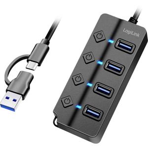 LogiLink UA0419 USB 3.2 Gen 1-hub Zwart