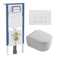 QeramiQ Dely Swirl Toiletset - 36.3x51.7cm - Geberit UP720 Duofix Sigma inbouwreservoir - 35mm zitting - glans witte bedieningsplaat - rechthoekige knoppen - wit glans SW1237202/SW706187/SW1000767/SW1026256