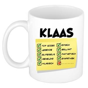 Naam mok Klaas - wit - top gozer - keramiek - 300 ml - cadeau collega beker