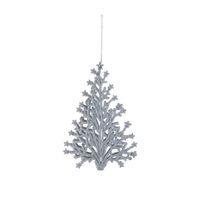 1x stuks kunststof kersthangers kerstboom zilver glitter 15 cm kerstornamenten   - - thumbnail
