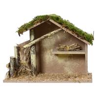 Lege kerststal - zonder figuren - L28 x B12,5 x H20 cm - hout/mos