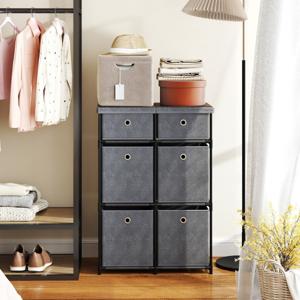 Kast met Lades Opbergtabel met Metalen Frame en Opvouwbare Stoffen Containers Grijs