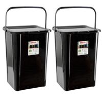 Plasticforte Recycling afvalbak - 2x - zwart - 45 Liter - afsluitbaar - 34 x 40 x 54 cm - deksel