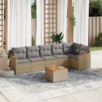 7-delige Loungeset met kussens poly rattan gemengd beige
