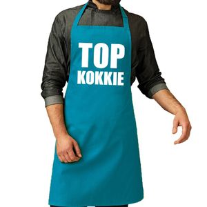 Top kokkie barbeque schort / keukenschort turquoise blauw heren