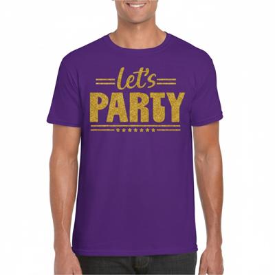 Verkleed T-shirt voor heren - lets party - paars - glitter goud - carnaval/themafeest