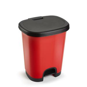 Plasticforte vuilvisbak Pedaalemmer - rood/zwart - 27 liter - 38 x 32 x 45 cm - kunststof - afval