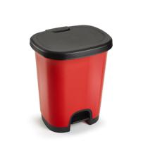 Plasticforte vuilvisbak Pedaalemmer - rood/zwart - 27 liter - 38 x 32 x 45 cm - kunststof - afval