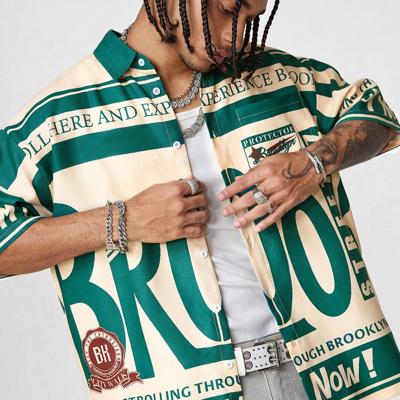 Bon&Bon AXEPEAK Men's Loose Fit Digital Print Short Sleeve Shirt Green / XL