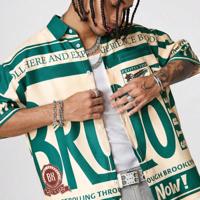 Bon&Bon AXEPEAK Men's Loose Fit Digital Print Short Sleeve Shirt Green / XL