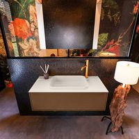 Badkamermeubelset Mondiaz Erin 100 cm met 1 Lade met RIDGE Wastafel Midden Linen met 1 kraangat Greeploos Mat Rust