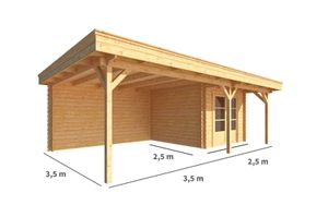 Blokhut met overkapping Lisa 600 cm bij 250 cm diep Plat dak - Warentuin Collection