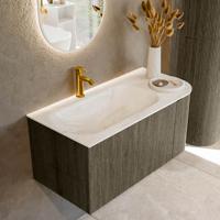 Badmeubel Mondiaz Kurve-Dlux | 95 cm cm | Meubelkleur Shadow | Wastafelkleur Ostra | Solid surface | Wasbak links zijde spoelbak | 1 kraangat