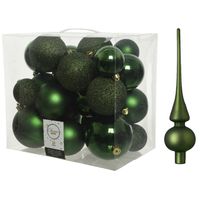 Kerstversiering kunststof kerstballen met piek donkergroen 6-8-10 cm pakket van 27x stuks