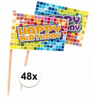48x Prikkers Happy Birthday verjaardag decoratie   -