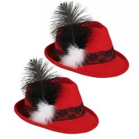 Tiroler verkleed hoed - 2x stuks - rood - Oktoberfest - dameshoed