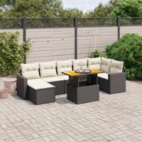 8-delige Loungeset met kussens poly rattan zwart