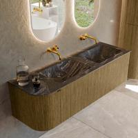 Badmeubel Mondiaz Kurve-Dlux | 145 cm cm | Meubelkleur Dusk | Wastafelkleur Lava | Solid surface | Dubbel / Rechts spoelbak | Zonder kraangat(en)