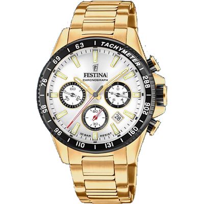 Festina F20634/1 Horloge Cab Chrono staal goudkleurig-wit-zwart 45 mm