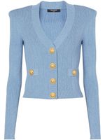 Balmain cardigan nervuré à col v - Bleu