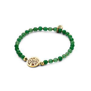 CO88 Collection Beloved 8CB 90227 Rekarmband met Stalen Elementen - Levensboom Ø 12 mm - Jade Natuursteen 4 mm - One-size - Groen / Goudkleurig