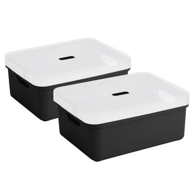 Sunware opbergbox - 2x stuks - 24 liter - zwart - kunststof - transparante deksel - 45x35x18 cm