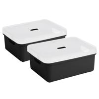 Sunware opbergbox - 2x stuks - 24 liter - zwart - kunststof - transparante deksel - 45x35x18 cm