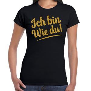 Verkleed T-shirt dames - ich bin wie du -  zwart - glitter goud - foute party