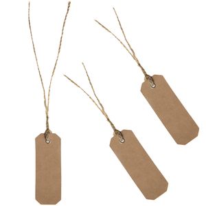 Santex cadeaulabels kraft met touw - set 120x stuks - bruin/naturel - 3 x 8 cm - naam tags - Cadeauversiering