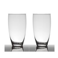 Set van 2x stuks vaas - transparant - 25 x 14 cm - glas - home-basics - vazen - bloemenvaas
