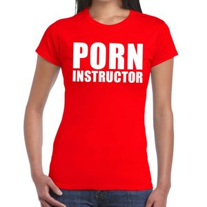 Porn instructor tekst t-shirt rood dames